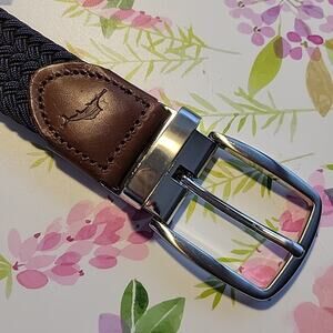Men's Belt Tommy Bahama Navy Brown Braided Stretch Adjustable L/XL Leather Trim
